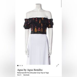 Agua Bendita Black Patterned Off-The-Shoulder Crop Top